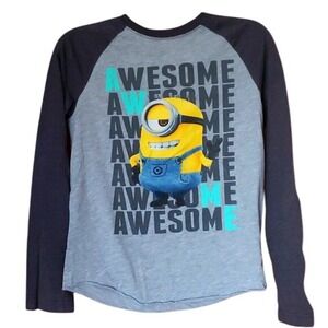 Minion Despicable Boys Me Long Sleeve Grey Raglan Style‎ shirt Size Large